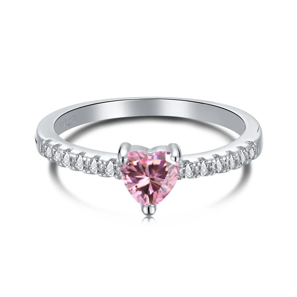 925 Sterling Silver Zirconia Pink Heart Rings 70300022