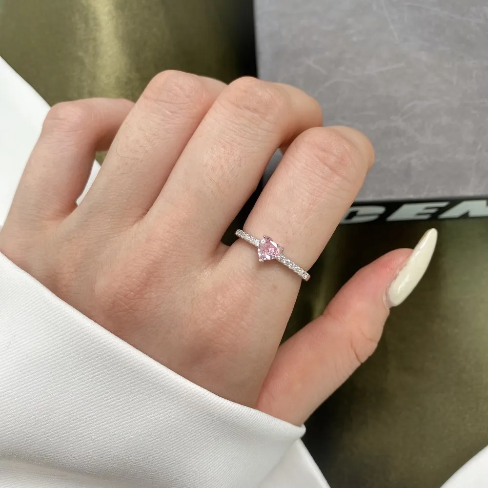 925 Sterling Silver Zirconia Pink Heart Rings 70300022 - image2