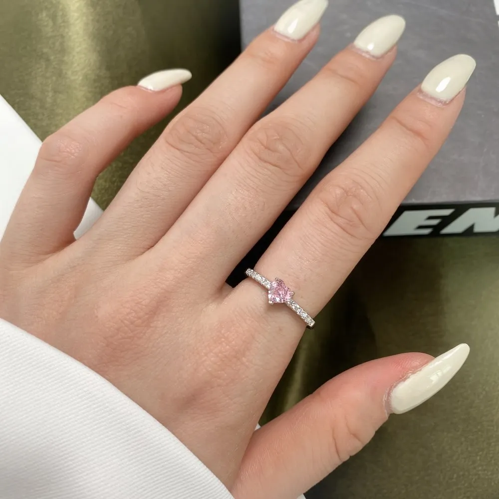 925 Sterling Silver Zirconia Pink Heart Rings 70300022 - image1