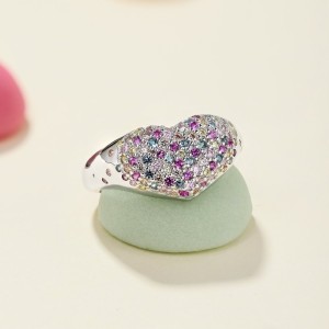 Rainbow Zirconia Heart Wedding Party Ring 70300026