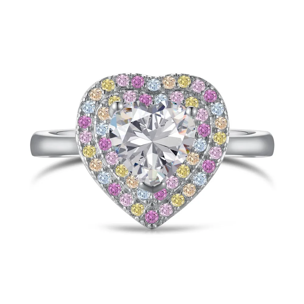 Rainbow Zirconia Heart Wedding Party Ring 70300030