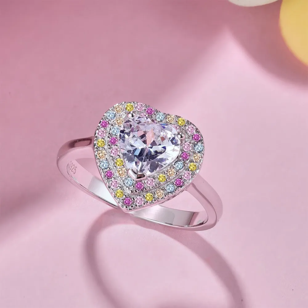 Rainbow Zirconia Heart Wedding Party Ring 70300030 - image1