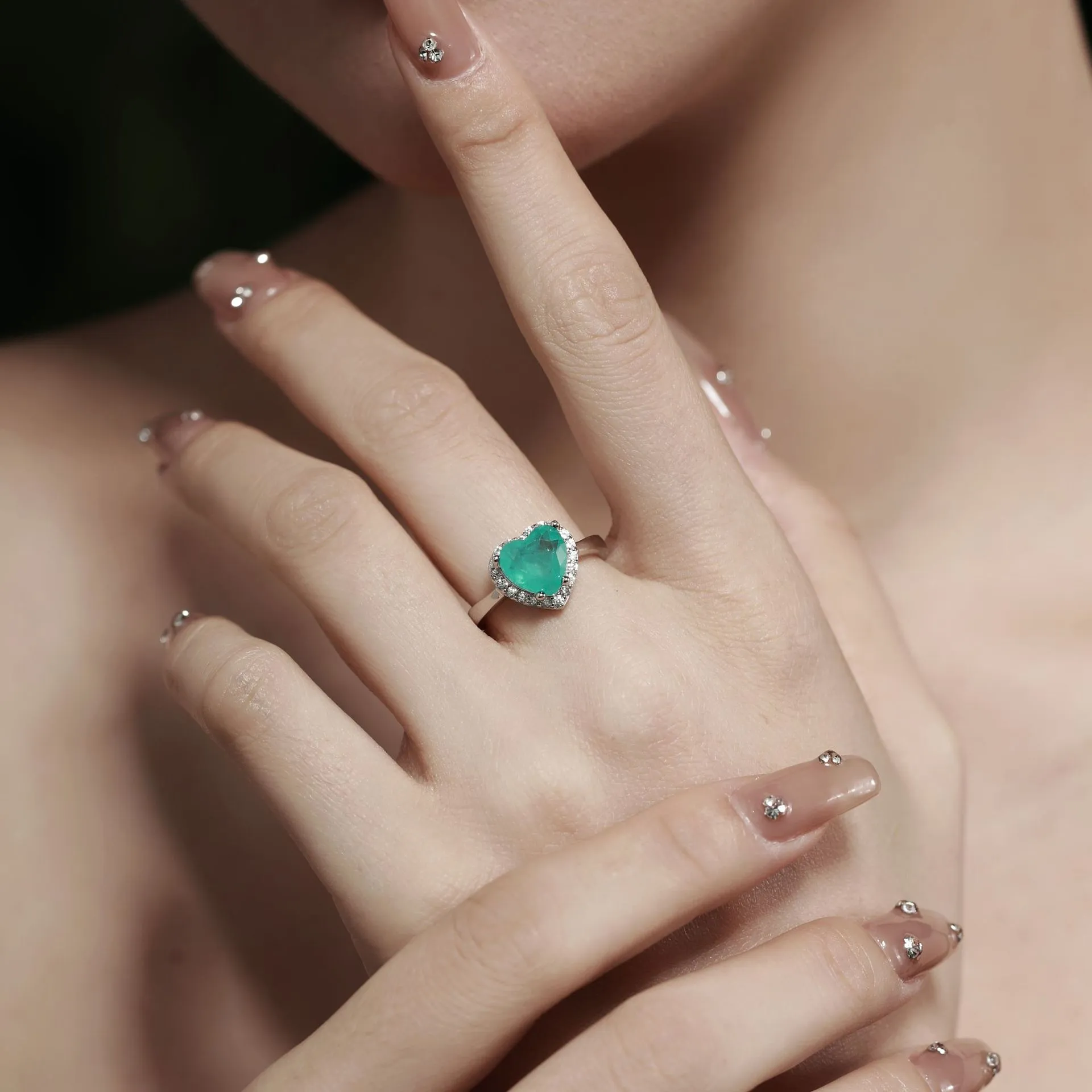 Vintage Paraiba Zirconia Heart Party Ring 70300035 - image2