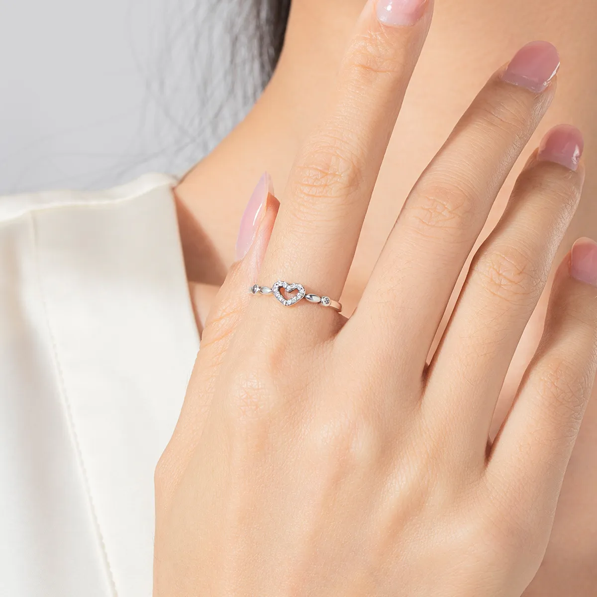 Vintage Tiny Heart Stackable Zirconia Party Ring 70300061 - image1
