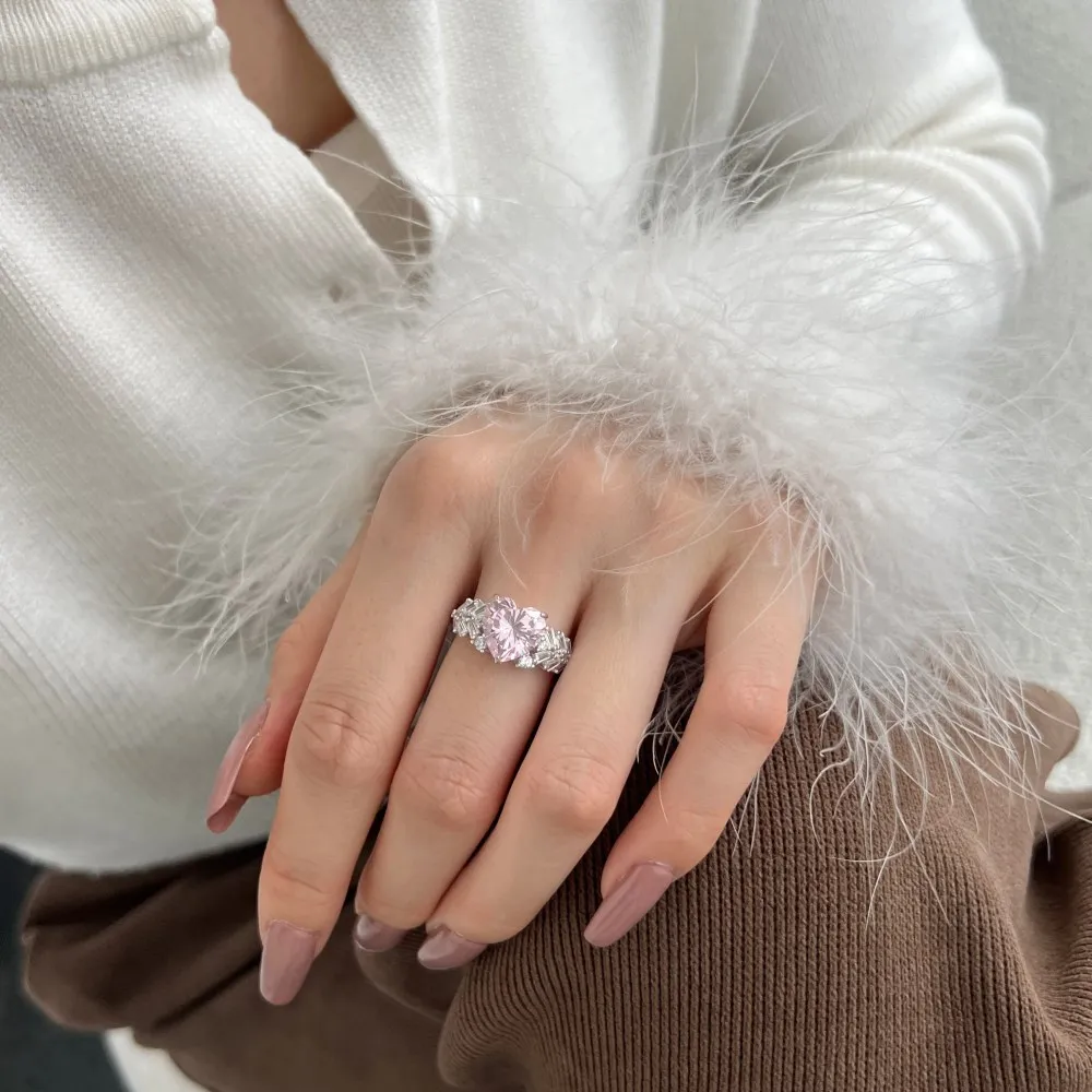5A Pink Zirconia Heart Band Ring 70300075 - image1