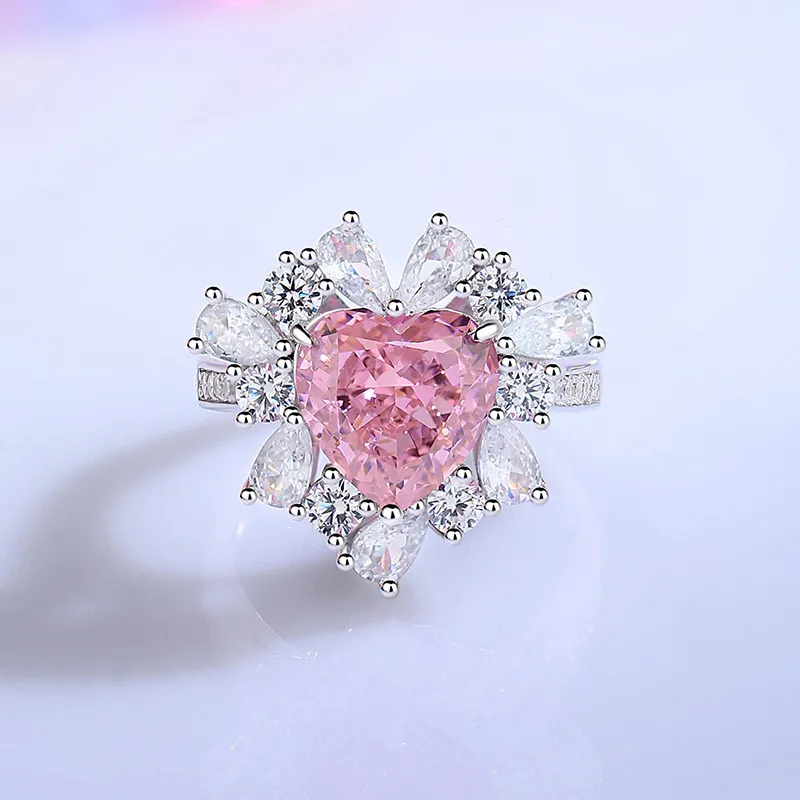 8A High Carbon Flower Zirconia Heart Ring 70300091 - image2