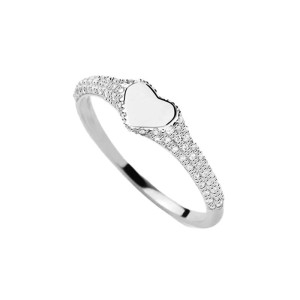 925 Sterling Silver Pave CZ Heart Signet Statement Ring 70300093