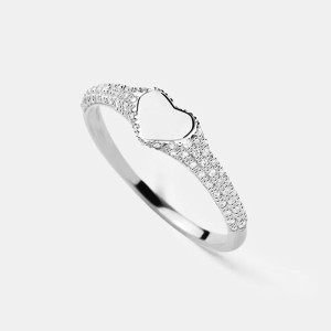 925 Sterling Silver Pave CZ Heart Signet Statement Ring 70300093