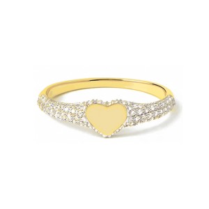 925 Sterling Silver Pave CZ Heart Signet Statement Ring 70300093