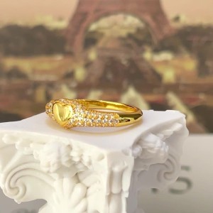 925 Sterling Silver Pave CZ Heart Signet Statement Ring 70300093