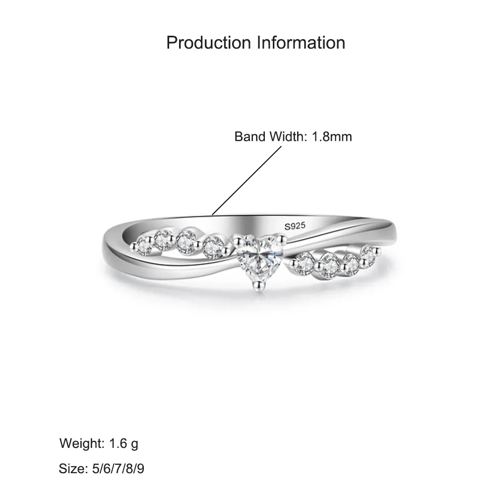 925 Sterling Silver Crossover Heart CZ Band Ring 70300094 - image2