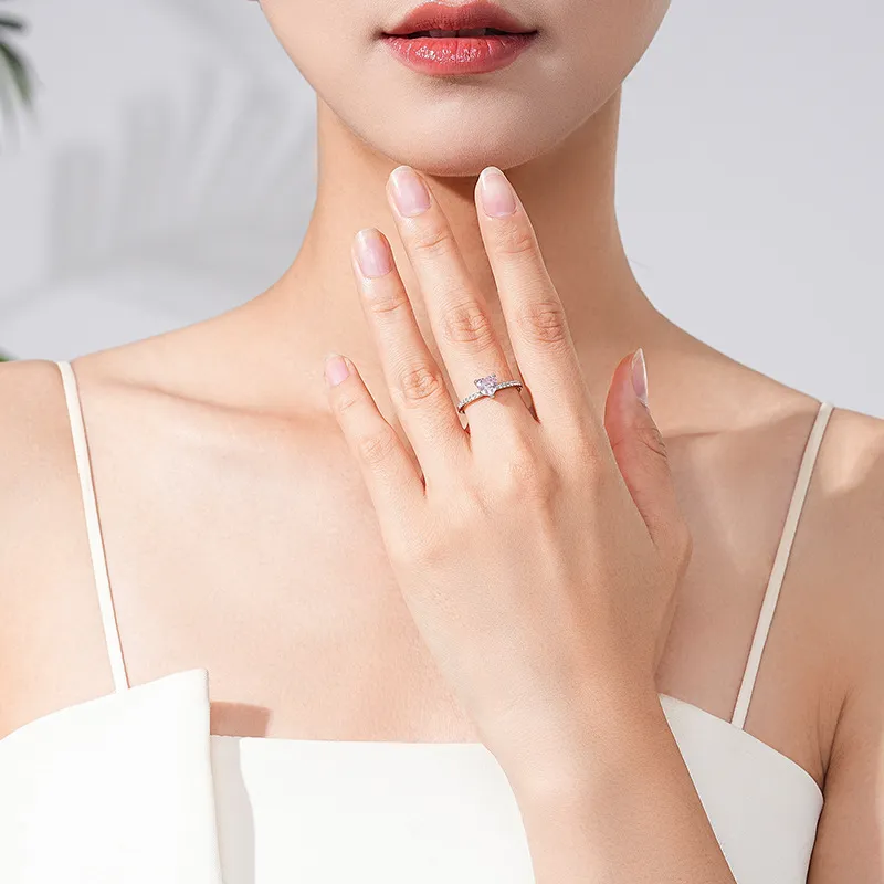 925 Sterling Silver Romantic Pink Heart CZ Ring 70300095 - image1