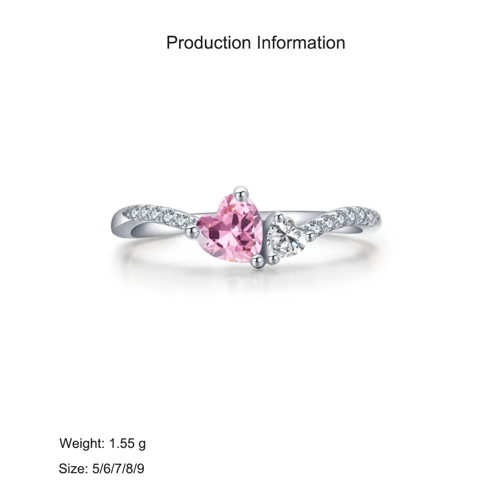 925 Sterling Silver Romantic Love Pink Heart CZ Ring 70300096 - image2