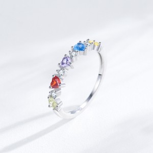 925 Sterling Silver Multicolor Heart Zircon Ring 70300099