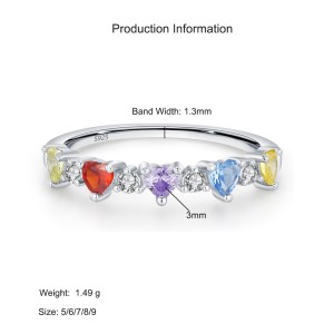 925 Sterling Silver Multicolor Heart Zircon Ring 70300099