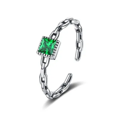 925 Sterling Silver Chain Green Zirconia Toe Rings 70400030