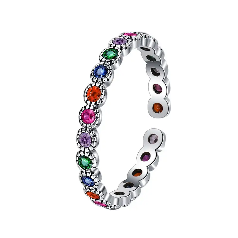 925 Sterling Silver Colorful Zirconia Vintage Rings 70400033
