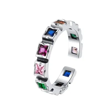 Rainbow Square Zirconia Open Rings 70400043