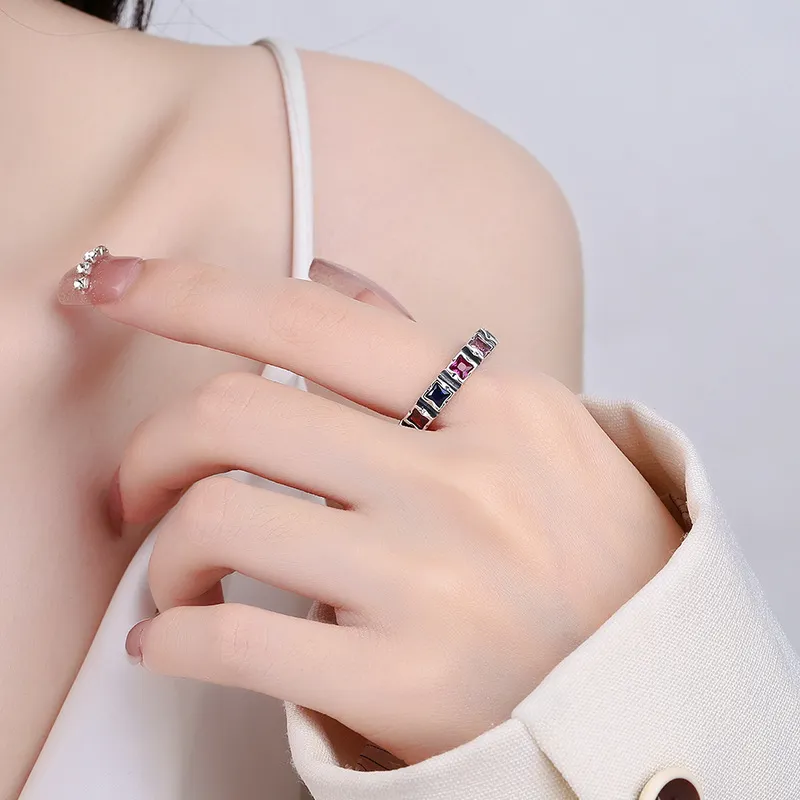 Rainbow Square Zirconia Open Rings 70400043 - image2