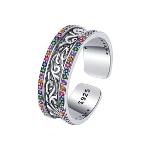 Rainbow Zirconia Grass Herb Flower Open Rings 70400044