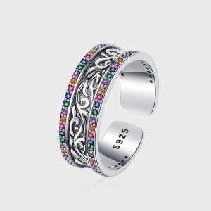 Rainbow Zirconia Grass Herb Flower Open Rings 70400044