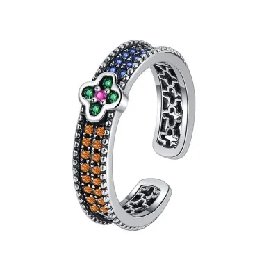 Vintage Zirconia Clover Flower Open Rings 70400051