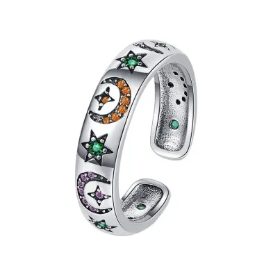 Vintage Star Moon Zirconia Open Rings 70400054