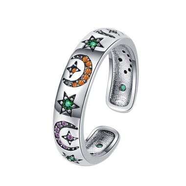 Vintage Star Moon Zirconia Open Rings 70400054