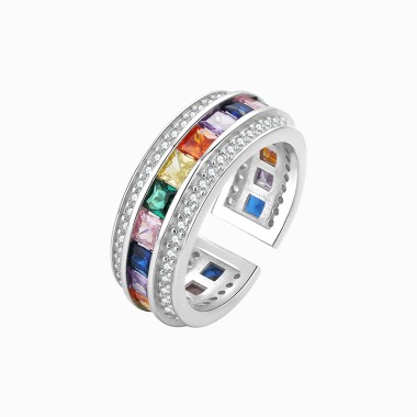 Luxury Rainbow Square Zirconia Open Rings 70400057