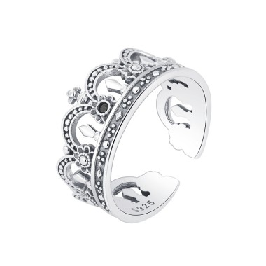 Vintage Dye Black Crown Open Rings 70400067