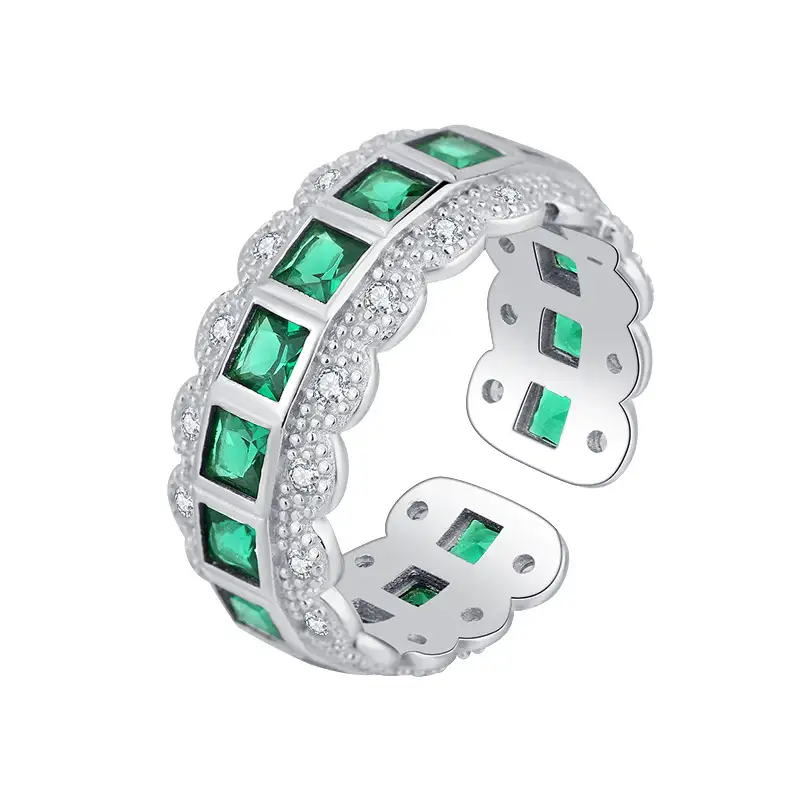 Wide Emerald Zirconia Lace Open Rings 70400074