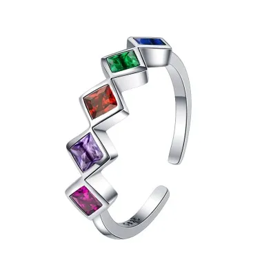 Shiny Rainbow Square Zirconia Open Rings 70400077