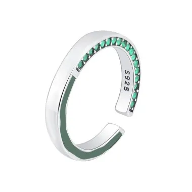 Simple Enamel Emerald Zirconia Open Rings 70400081