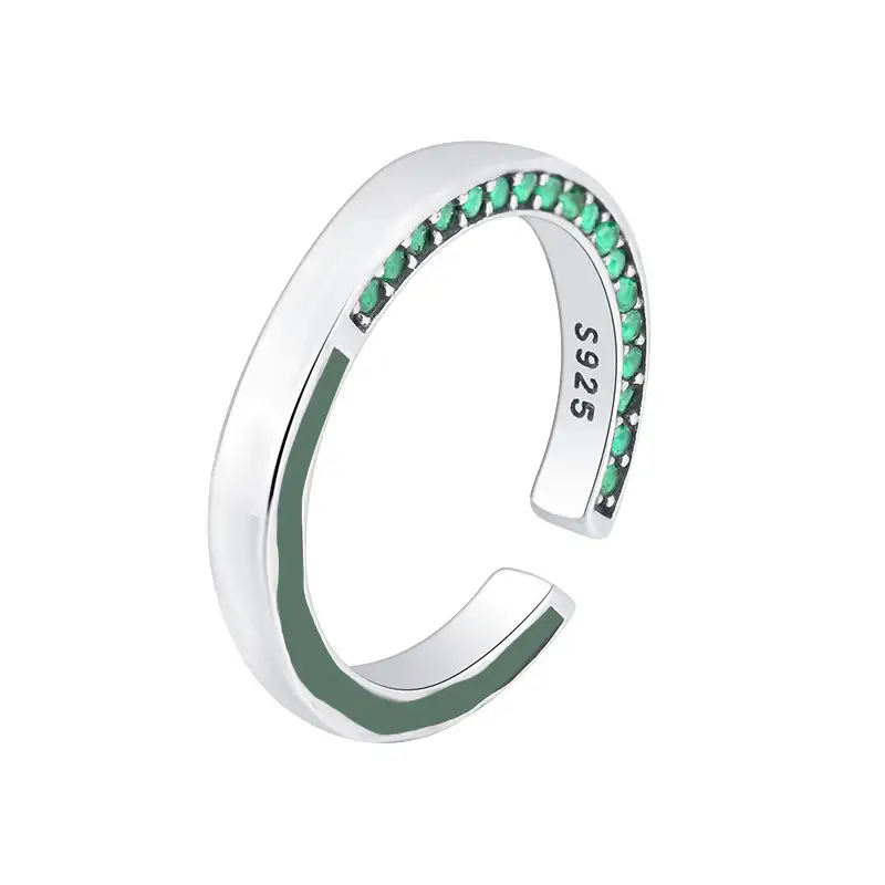 Simple Enamel Emerald Zirconia Open Rings 70400081