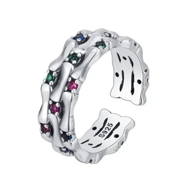 Bamboo Joint Rainbow Zirconia Open Rings 70400083