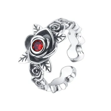 Vintage Rose Flower Zirconia Open Rings 70400084
