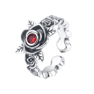 Vintage Rose Flower Zirconia Open Rings 70400084