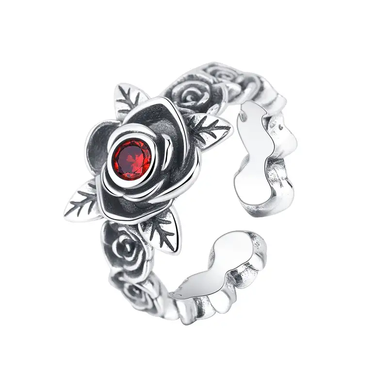 Vintage Rose Flower Zirconia Open Rings 70400084