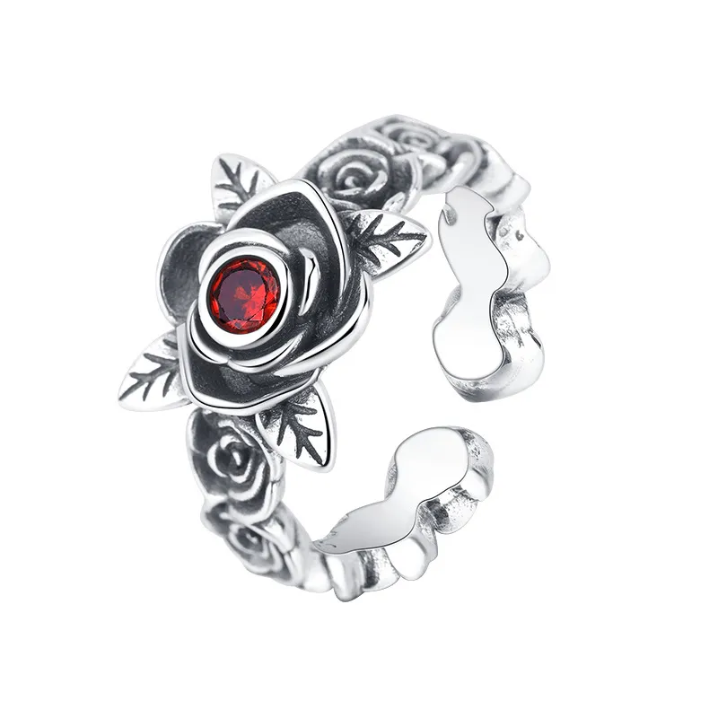 Vintage Rose Flower Zirconia Open Rings 70400084