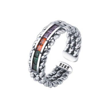 Rainbow Zirconia Twisted Ropes Open Rings 70400085