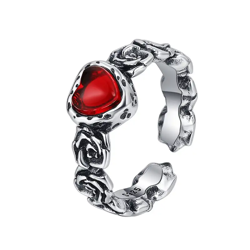 Engraved Rose Zirconia Heart Open Rings 70400087
