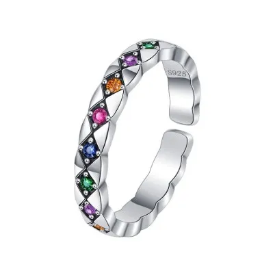 Rainbow Zirconia Geometric Open Rings 70400095