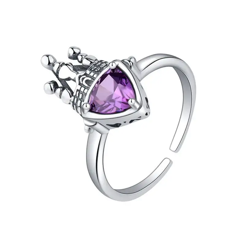 Vintage Crown Violet Zirconia Open Rings 70400097