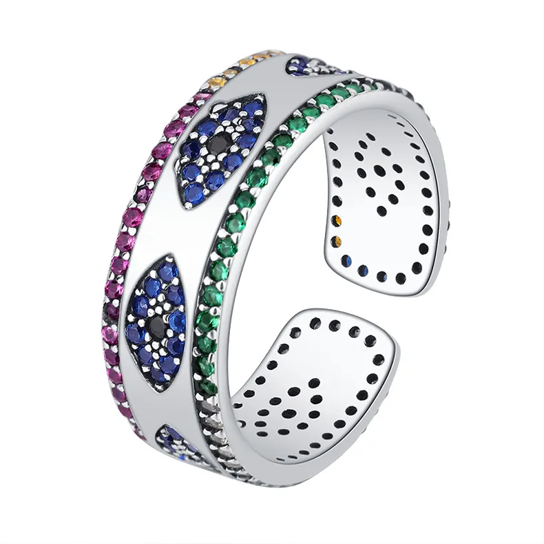 Wide Rainbow Zirconia Evil Eye Open Rings 70400098