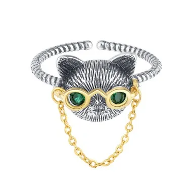 Vintage Doctor Cat Chain Open Rings 70400101