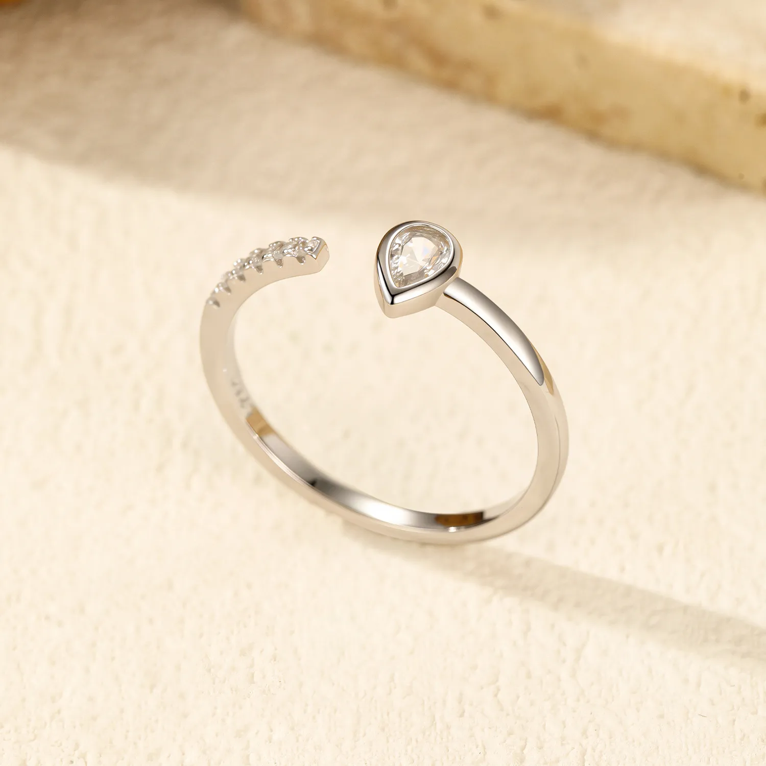 S925 Waterdrop Zirconia Open Ring 70400149 - image2