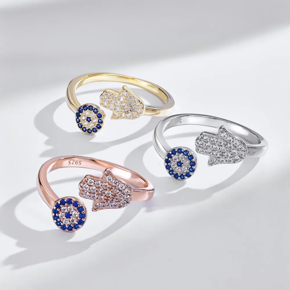 Evil Eye Hamsa Hand Protection Open Rings 70400222 - image1