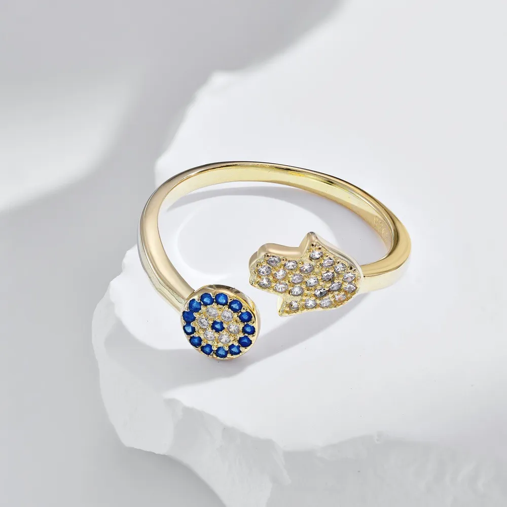 Evil Eye Hamsa Hand Protection Open Rings 70400222 - image4
