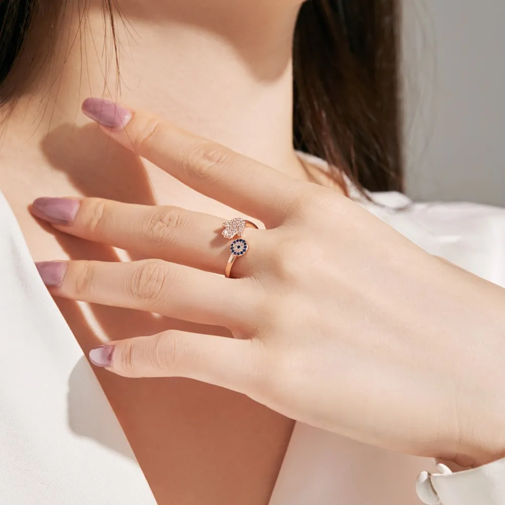Evil Eye Hamsa Hand Protection Open Rings 70400222 - image2