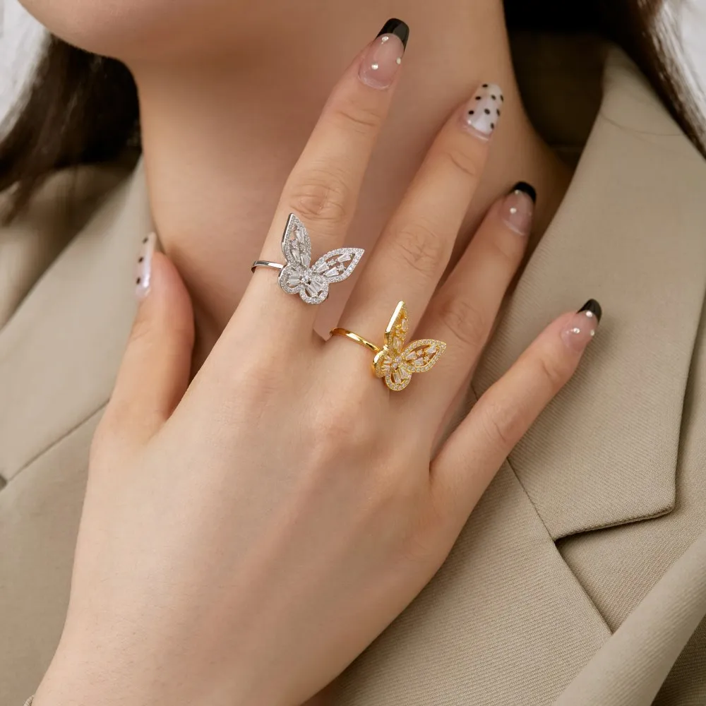 Shiny Zirconia Butterfly Open Rings 70400223 - image2